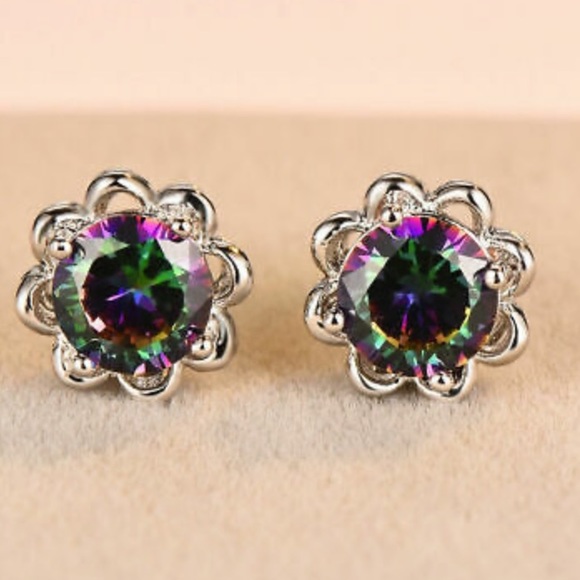 NEW 925 Sterling Silver Flowers 🌈 Stone Earrings - Picture 4 of 5